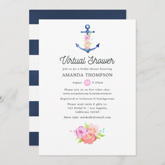 Nautisches virtuelles Brautparty Einladung (Vorne/Hinten)