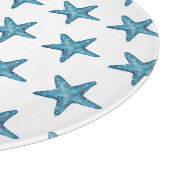 Nautisches Wasserfarben Blau Seestern Schneidebrett (Ecke)