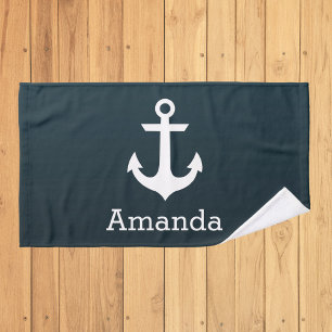 Nautisches Weiß Anker Blau Ombre Personalisierter  Handtuch