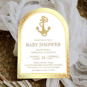 Nautisches Weiß und Gold Anker Bogen Baby Shower Einladung