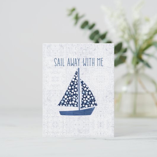Nautisches Zitat | Mit mir wegsegeln Postkarte (Stehend Vorderseite)