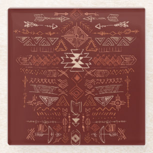 Navajo Aztec: Ethnisches Doodle-Muster. Glasuntersetzer