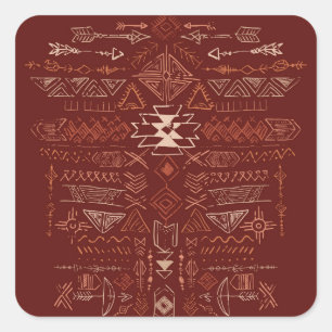 Navajo Aztec: Ethnisches Doodle-Muster. Quadratischer Aufkleber