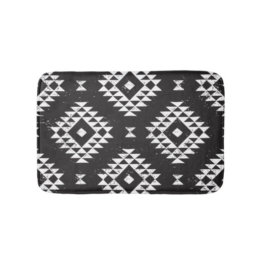Navajo Geometric: Schwarz-weißes Stamm. Badematte (Vorderseite)