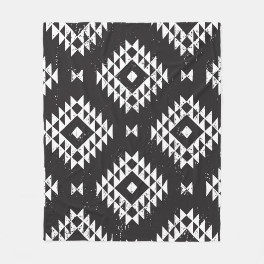 Navajo Geometric: Schwarz-weißes Stamm. Fleecedecke (Vorderseite)