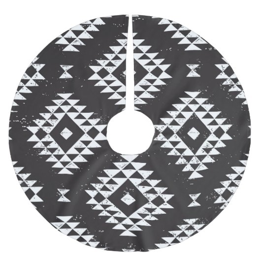 Navajo Geometric: Schwarz-weißes Stamm. Polyester Weihnachtsbaumdecke (Vorderseite)