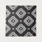 Navajo Geometric: Schwarz-weißes Stamm. Wandteppich (Vorderseite (Horizontal))