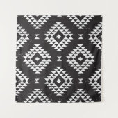 Navajo Geometric: Schwarz-weißes Stamm. Wandteppich (Vorderseite)