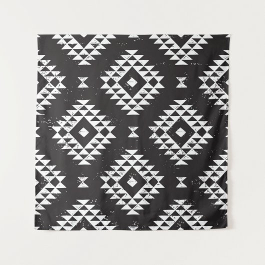 Navajo Geometric: Schwarz-weißes Stamm. Wandteppich (Vorderseite)