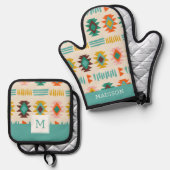 Navajo Native American Pattern Ofenhandschuh & Topflappen-Set (Vorderseite/Rückseite)