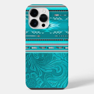 Navajo-Stammes-Türkis-Kunstleder-Werkzeug iPhone 14 Pro Max Hülle