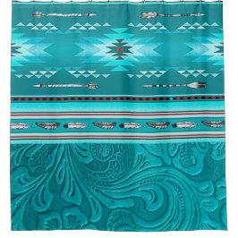 Navajo Tribal Turquoise Imitate Leather Tool Duschvorhang