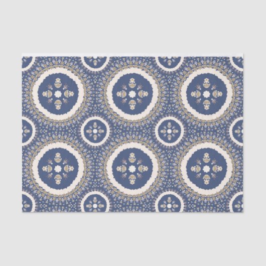 Naval Blue Eleganmental Ornamental Floral Seidenpapier (Vorderseite)