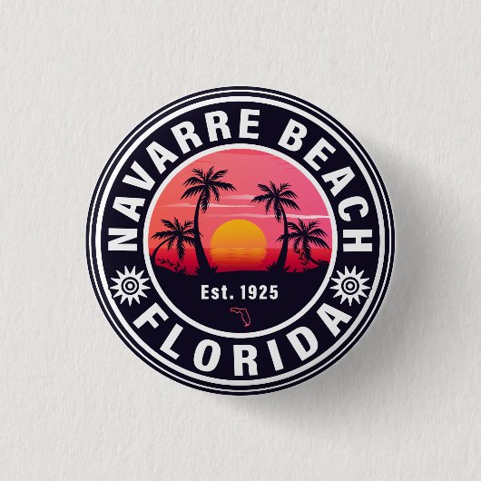 Navarre Florida Beach Retro Sunset Palm Trees 60er Button (Vorderseite)
