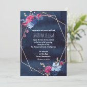 Nave Blue Chalkboard Floral Wedding Einladung (Stehend Vorderseite)