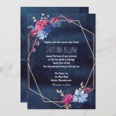 Nave Blue Chalkboard Floral Wedding Einladung (Vorne/Hinten)