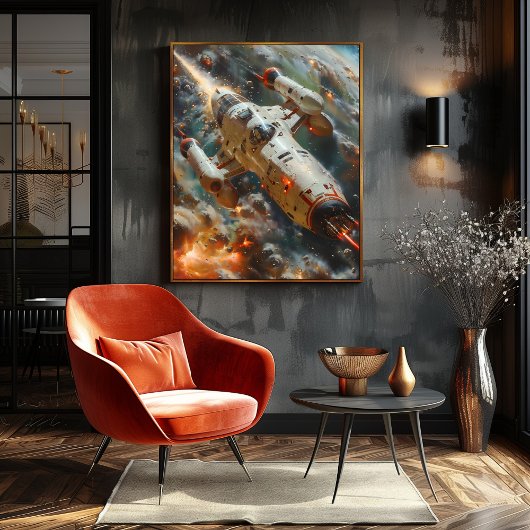 Nave espacial futurista en combate intergaláctico poster