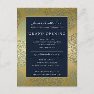 NAVI BLAU GOLD DAHLIA BLUMEN GRAND OPENING EINLADU POSTKARTE