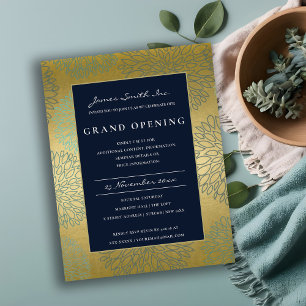 NAVI BLAU GOLD DAHLIA BLUMEN GRAND OPENING EINLADU POSTKARTE