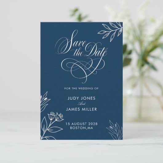 NAVI BLAU MINIMAL RUSTIKAL KLASSISCH EINFACH SAVE THE DATE (Stehend Vorderseite)