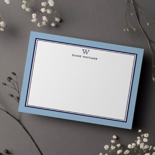 NAVI- & DUSTBLAUE Klassische Monogramm-Doppelrahme Mitteilungskarte