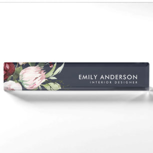 NAVI ROSA BURGUNDER PROTEA BLUMEN AQUARELL NAMENSPLAKETTE