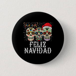 Navidad Sugar Skulls Reindeer Santa Mexican Christ Button