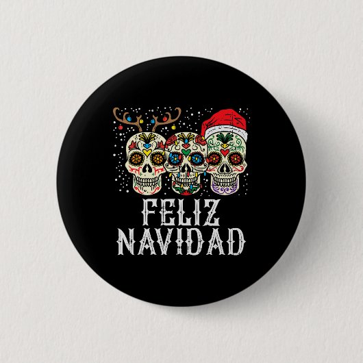 Navidad Sugar Skulls Reindeer Santa Mexican Christ Button (Vorderseite)