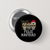 Navidad Sugar Skulls Reindeer Santa Mexican Christ Button (Vorne & Hinten)