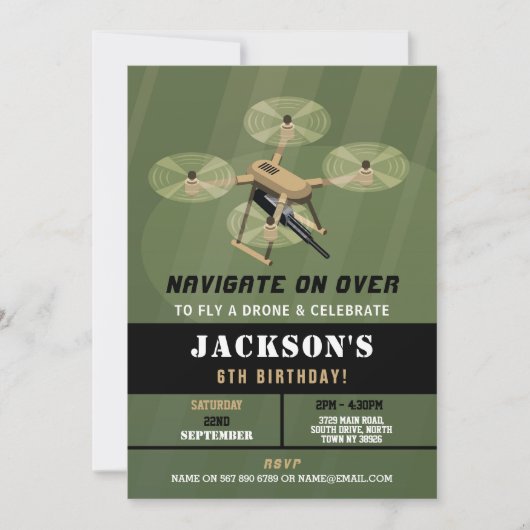 Navigate Drone Army Birthday Camouflage Einladung (Vorderseite)