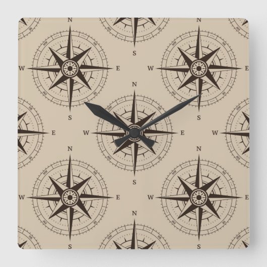 Navigation Compass Pattern Quadratische Wanduhr (Vorderseite)