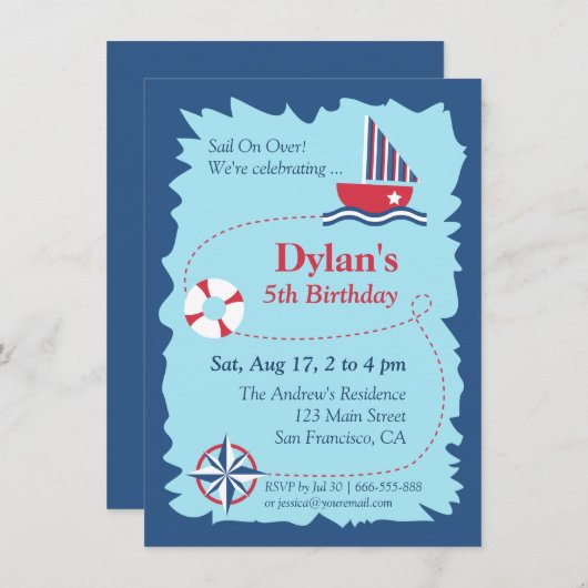 Navigation Map, Nautical Birthday Party Einladung (Vorne/Hinten)