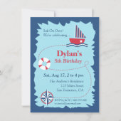 Navigation Map, Nautical Birthday Party Einladung (Vorderseite)