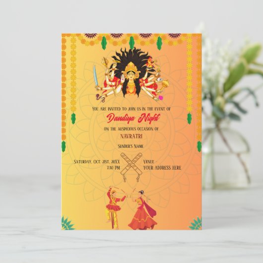 Navratri Dandiya Night Event Einladung (Stehend Vorderseite)