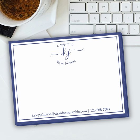 Navy 2 Monogramm-Skript vom Schreibtisch des Post-it Klebezettel