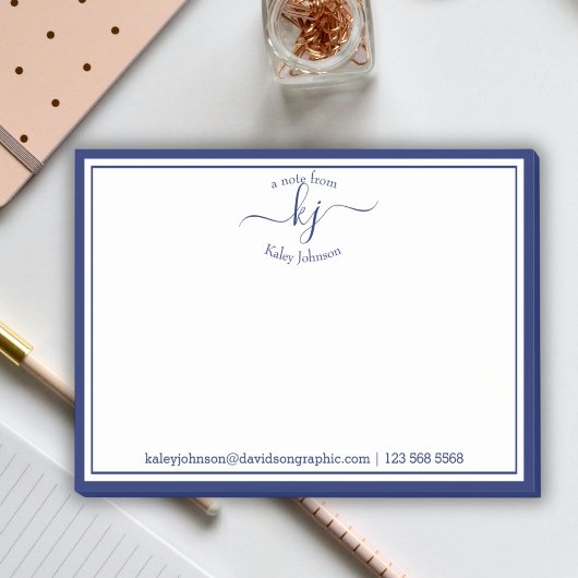 Navy 2 Monogramm-Skript vom Schreibtisch des Post-it Klebezettel