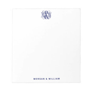 Navy 3 Anfangs Weinrebe Skript Monogramm B&G DIY B Notizblock