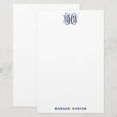 Navy 3 Anfangsbuchstaben Reben-Schrift Monogramm D Briefpapier (Vorne/Hinten)