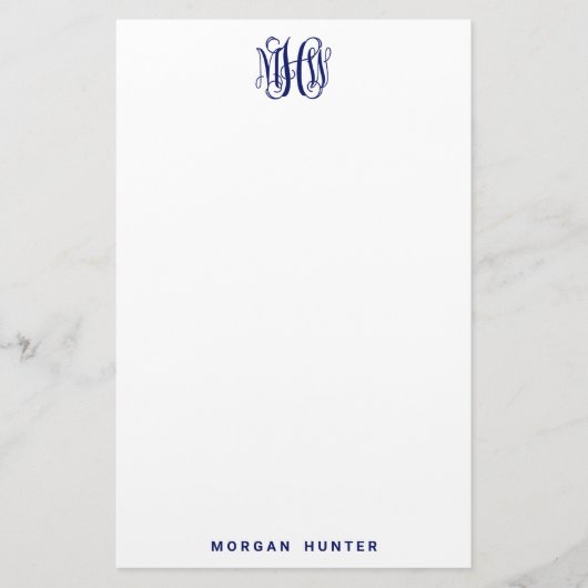 Navy 3 Anfangsbuchstaben Reben-Schrift Monogramm D Briefpapier (Vorderseite)