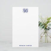 Navy 3 Anfangsbuchstaben Reben-Schrift Monogramm D Briefpapier (Stehend Vorderseite)