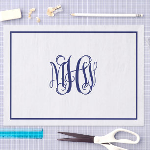 Navy 3 Anfangsbuchstaben Reben-Schrift-Monogramm D Seidenpapier