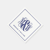 Navy 3 Initial Vine Script Monogram B&G DIY BG Serviette (Ecke)