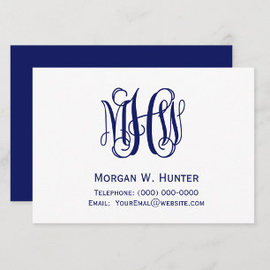 Navy 3 Initial Vine Script Monogram DIY BG Begleitkarte