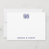 Navy 3 Initial Vine Script Monogram DIY BG Dankeskarte (Vorderseite)