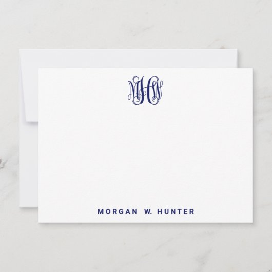 Navy 3 Initial Vine Script Monogram DIY BG Dankeskarte (Vorderseite)