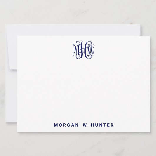 Navy 3 Initial Vine Script Monogram DIY BG Dankeskarte