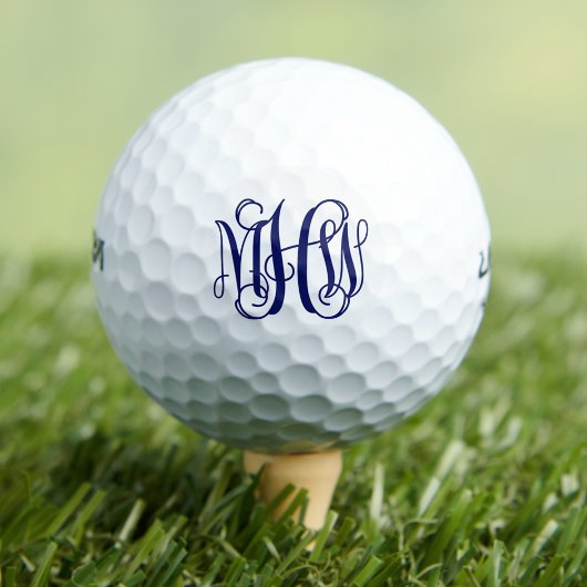 Navy 3 Initial Vine Script Monogram DIY BG Golfball