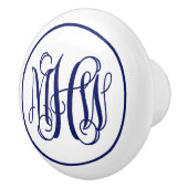 Navy 3 Initial Vine Script Monogram DIY BG Keramikknauf (Rechts)