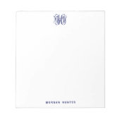 Navy 3 Initial Vine Script Monogram DIY BG Notizblock (Vorderseite)