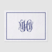 Navy 3 Initial Vine Script Monogram DIY BG Seidenpapier (Vorderseite)